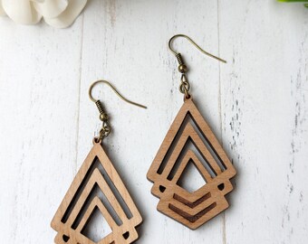 Chevron Wood Earrings: Geometric Wood Jewelry
