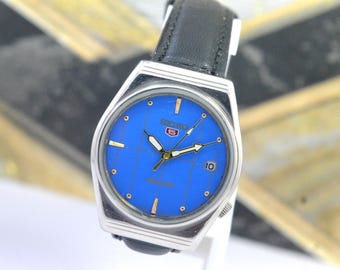 Vintage Seiko 5 Actus Automatic 7009 Rare Blue Dial 21 Jewels Day