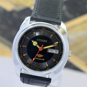 Reloj Citizen automático vintage para hombre, esfera negra, repintado, 21 joyas, movimiento japonés Day-Date 8200A.