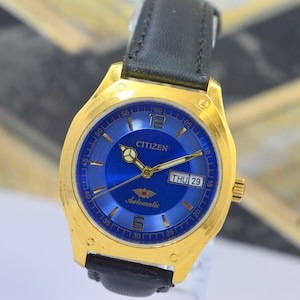 Reloj Citizen automático vintage para hombre, esfera azul, repintado, 21 joyas, movimiento japonés Day-Date 8200A.