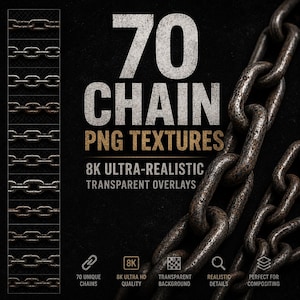 70 texturas PNG en cadena: superposiciones transparentes ultrarrealistas de 8K