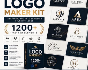 Professional Logo Maker Kit | 1200+ PSD & AI Elements | Fonts, Templates, Icons, Shapes, Vectors