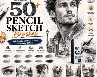 50 Photoshop Pencil Sketch Brushes | High Qulaity Shading, Texture & Drawing Effects