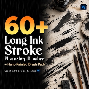60+ Long Ink Stroke Photoshop Brushes – Hand-Painted Brush Pack