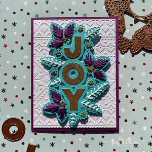 Tarjeta Joy Cosida Bordada a Mano Turquesa