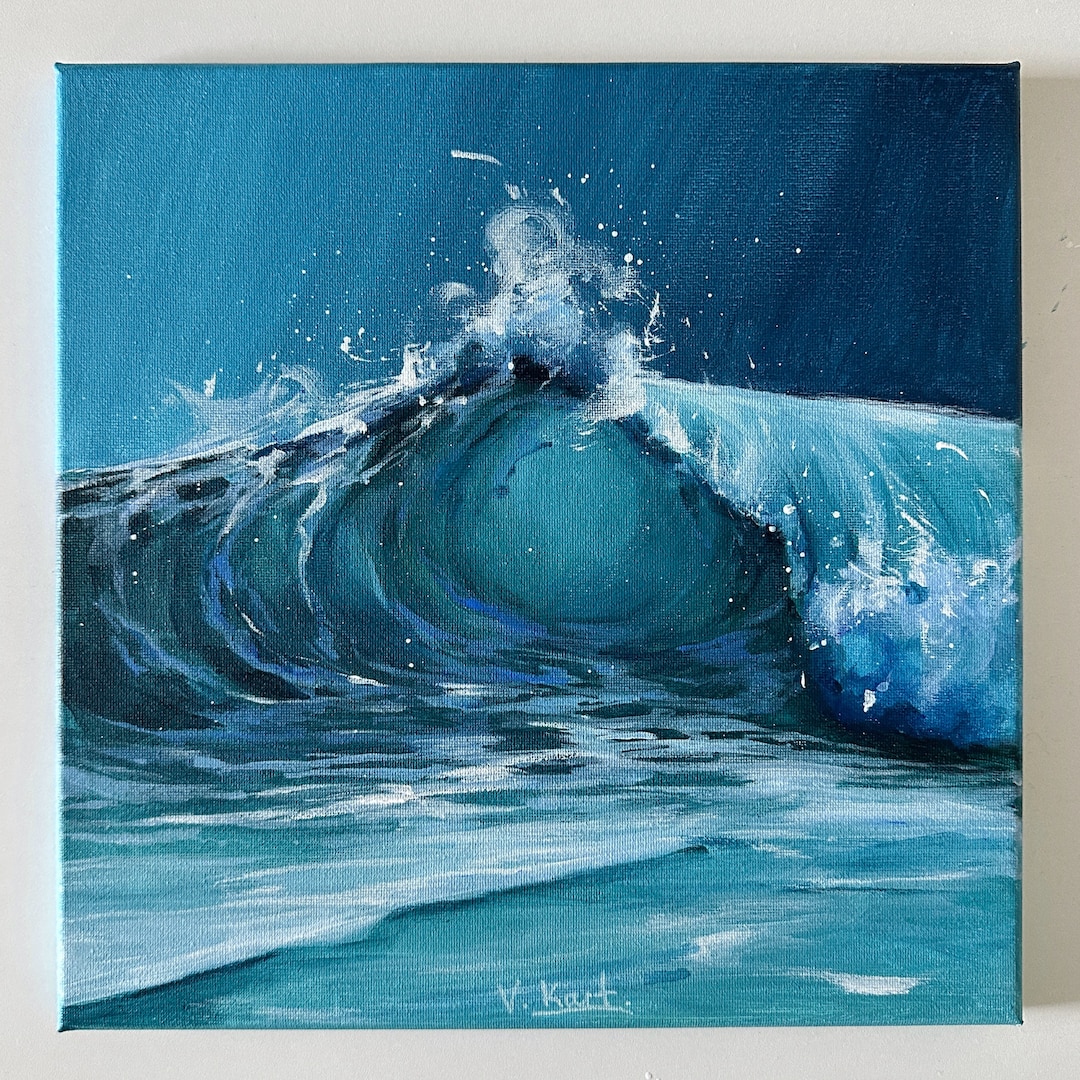 Original Acrylic Wave Painting, Dynamic Seascape Art, 12x12'' - Etsy