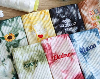 Personalized Embroidered Tie Dyeing Socks - Customized Tie Dyeing Wow - Neutral Socks - Team Socks - PartyCustomizedSocks - EmbroideredSocks