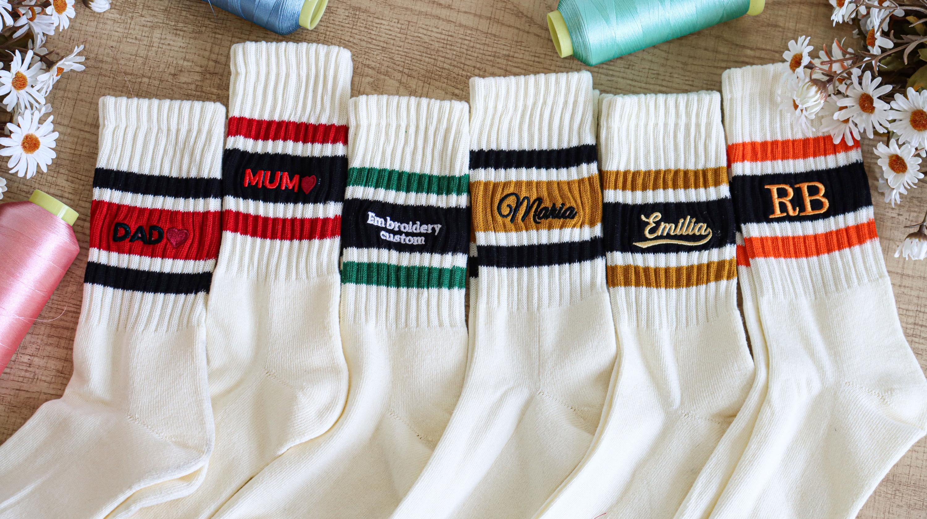 Customized striped socks, personalized sock text, custom embroidery name on soft cotton socks, customization, bachelor party，Neutral socks