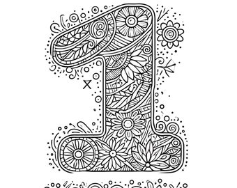 Number Coloring Book 1 Mandala Motifs for Adults | Stress-Relief | Page 8.5x11 | Instant Download: PDF I Printable Coloring Sheet