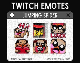 Regal Jumping Spider Phidippus Regius Emotes Brown | Set of 6 High Quality | Jumping Spider Emote Badges | Twitch Discord Youtube Kick