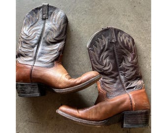 Botas vaqueras vintage Dan Post de cuero marrón para hombre, talla 9D, estilo rodeo