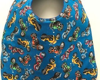 Baby Bib:  Motorcycles on Blue