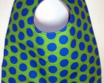 Blue Polka Dots on Green Baby Bib