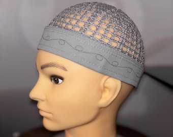 MM Kufi Hat Crochet Cap Beanie - 100% Cotton, One Size Fits All, Gray - View #2