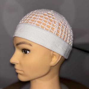 White Traditional Kufi: Handcrafted Knit Kufi Hat for Everyday Wear