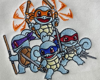 Ninja Squirtles Pokémon inspired Squirtle Ninja Turtle Embroidered Hoodie / Sweatshirt - Pokémon inspired apparel