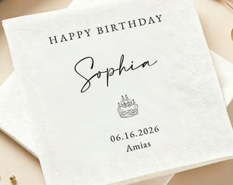 Guardanapos de aniversário personalizados com nome | Guardanapos de coquetel personalizados com texto para decoração de festa de aniversário | Guardanapos de feliz aniversário para todas as idades
