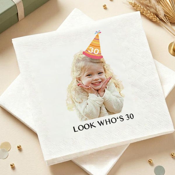 Personalized Birthday Napkins with Photo  | Custom Cocktail Napkins with Text for Birthday Party Decor | Happy Birthday Napkins For All Ages