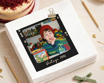 Personalized Photo Napkins for Birthday | Custom Cocktail Napkins with Text for Birthday Party Decor | Happy Birthday Napkins For All Ages