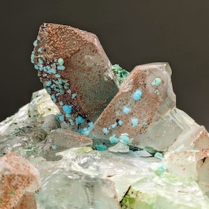 Super aesthetic Chrysocolla on Quartz from The Tentadora mine, Peru.