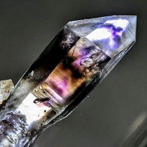 Smoky Amethyst Sceptre Crystal, Intense Smoky Amethyst Phantoms, Amethyst Crystal, Enhydro Crystal, Moving Bubble, from Goboboseb,Nambia