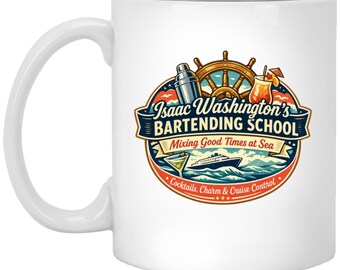 Isaac Washington's Bartending School Coffee Mug | The Love Boat retro tv cup gift | Cruise Humor Travel Agent 70s 80s tv