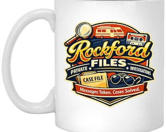 Rockford Files Investigations Coffee Mug | The Rockford Files detective retro tv show cup | James Garner Jim Rockford