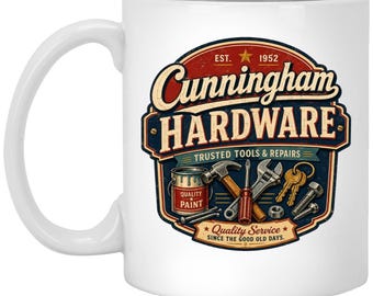 Cunningham Hardware Coffee Mug | Happy Days TV Show Coffee Cup | 70s 80s Richie Howard Marion Joanie Cunningham The Fonz Fonzie
