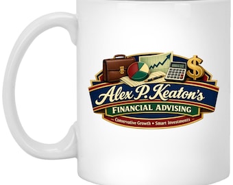 Alex P. Keaton's Financial Consulting Coffee Cup | 80s Gen X Sitcom TV Family Ties | Michael J Fox Justine Bateman