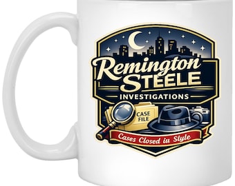 Remington Steele Coffee Mug | 80s comedy drama tv show cup | Pierce Brosnan Stephanie Zimbalist