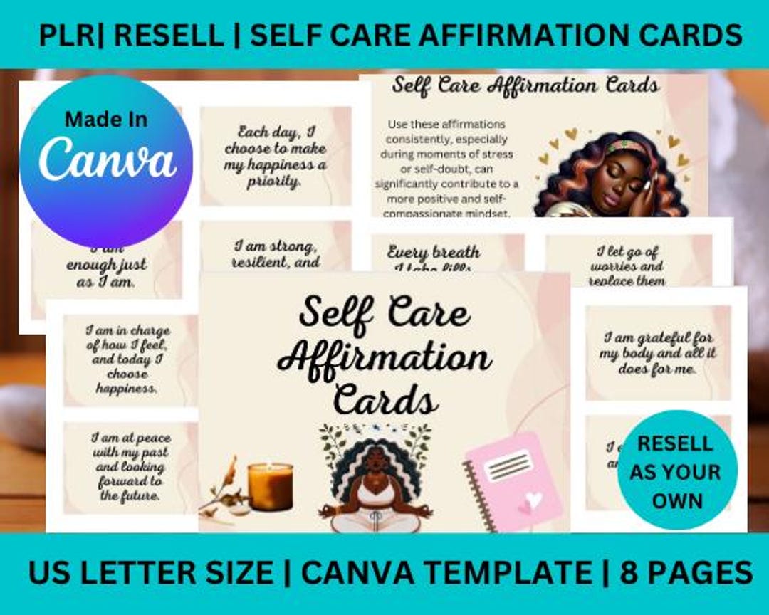 PLR Resell Self Care Affirmation Cards, PLR Templates, PLR Canva ...