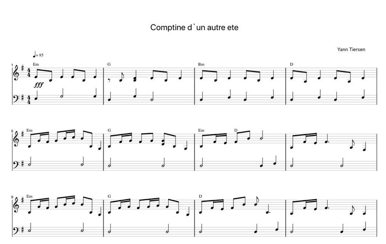 Comptine Dun Autre Ete by Yann Tiersen Sheet Music - Digital Download