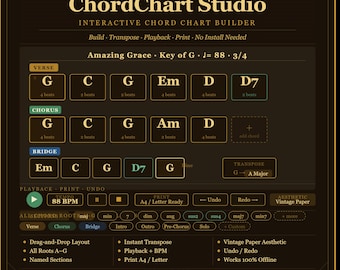 Chord Chart Builder Tool | Drag & Drop HTML App for Musicians | Instant Download | ChordChart Studio