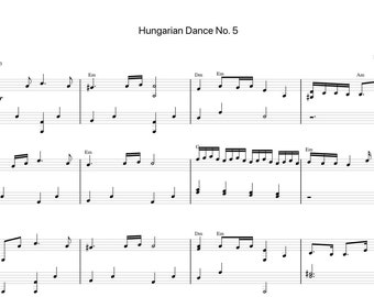 Hungarian Dance No. 5 by Brahms Sheet Music - Digital Download, Easy Printable Music Sheet for Beginners