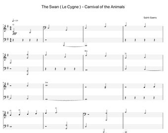 The Swan ( Le Cygne ) - Carnival of the Animals by Saint-Saens Sheet Music - Digital Download, Easy Printable Music Sheet for Beginners