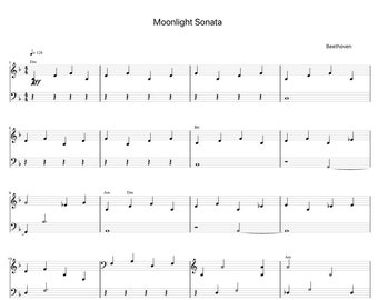 Moonlight Sonata by Beethoven Sheet Music - Digital Download, Easy Printable Music Sheet for Beginners