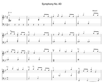 Symphony No. 40 by Mozart Sheet Music - Digital Download, Easy Printable Music Sheet for Beginners