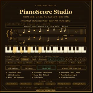 Piano Score Studio — Browser Piano Notation Editor | Write, Print & Export Sheet Music | Digital Download