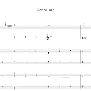 Clair de Lune van Debussy bladmuziek - digitale download, eenvoudig afdrukbaar muziekblad voor beginners