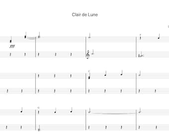 Clair de Lune by Debussy Sheet Music - Digital Download, Easy Printable Music Sheet for Beginners