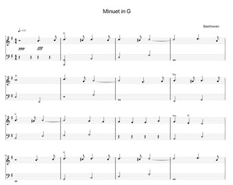 Minuet in G by Beethoven Sheet Music - Digital Download, Easy Printable Music Sheet for Beginners