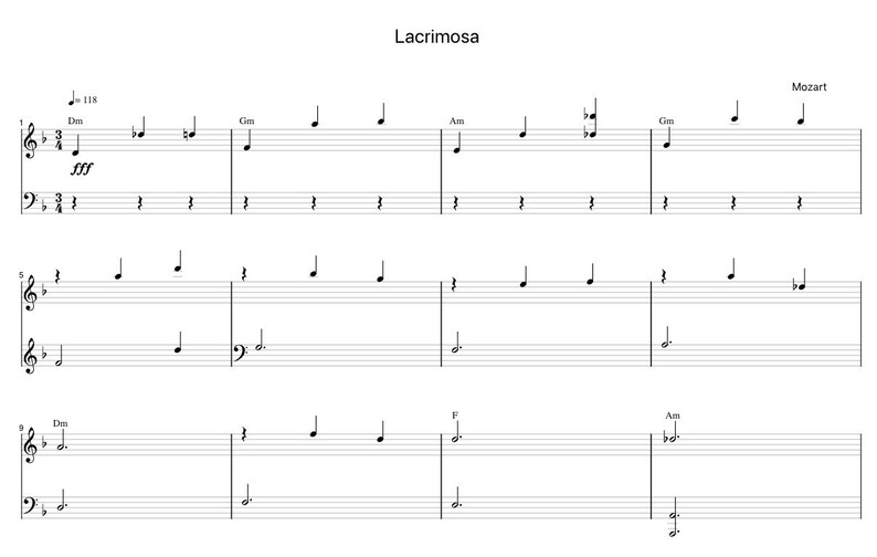 Easy Printable Lacrimosa by Mozart sheet music digital download image