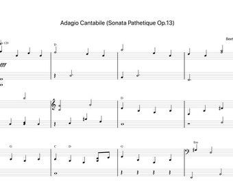 Adagio Cantabile (Sonata Pathetique Op.13) by Beethoven Sheet Music - Digital Download, Easy Printable Music Sheet for Beginners
