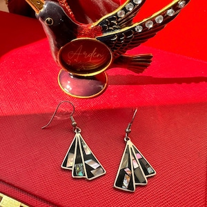 vintage Alpaca Mexico abalone dangle drop earrings silver tone