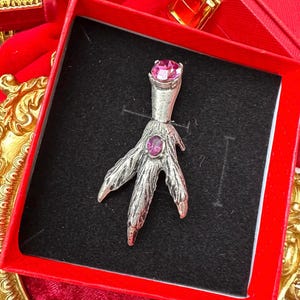 Vintage Scottish Kilt Pin: Lucky Grouse Foot Brooch with Purple amethyst rhinestone