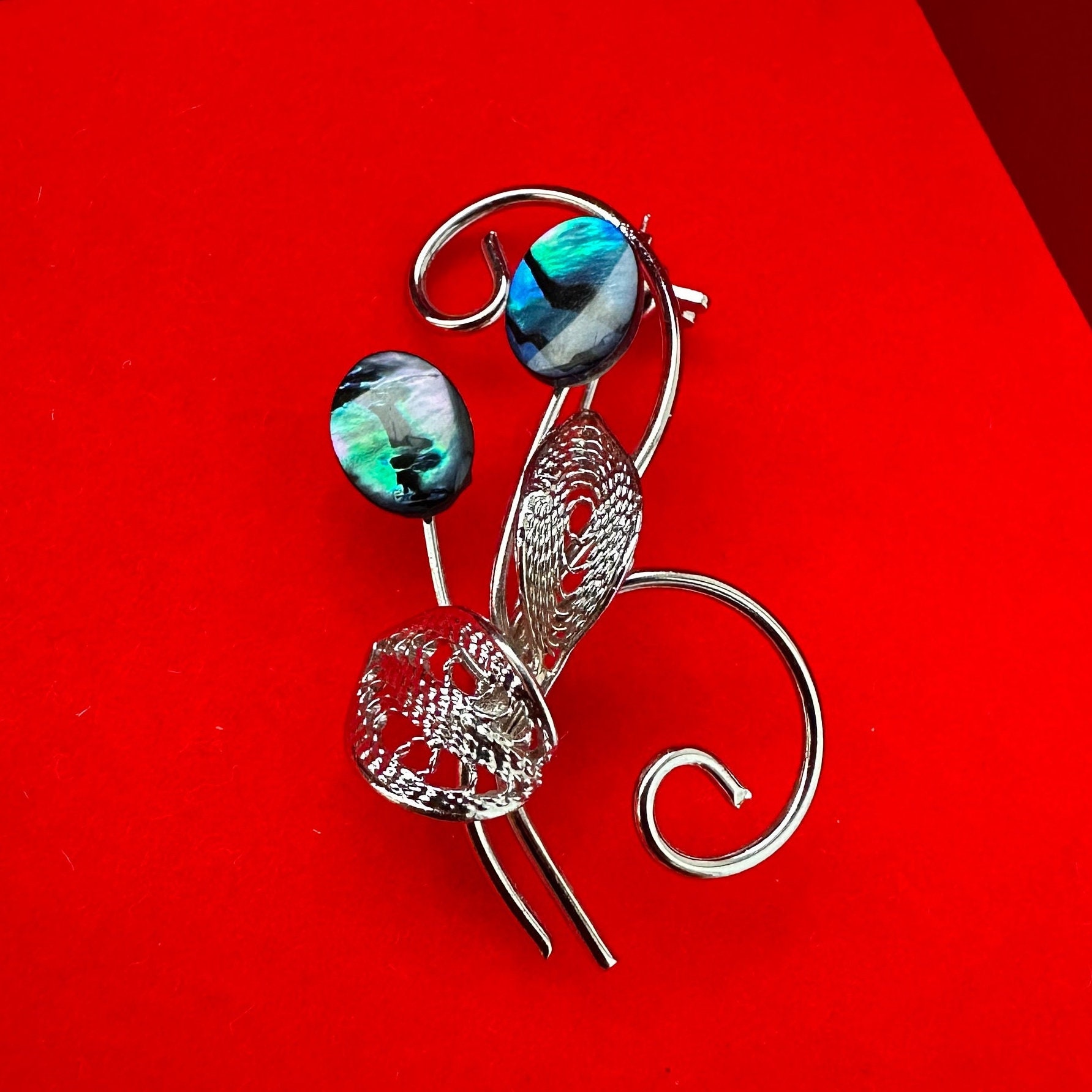 Vintage Abalone Shell Flower Brooch Pin Silver Tone, Mother of Pearl ...