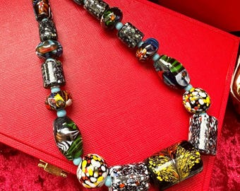 vintage handmade murano art glass beads necklace