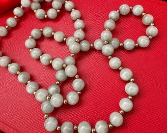 vintage 14k gold jade jadeite beaded necklace filigree clasp