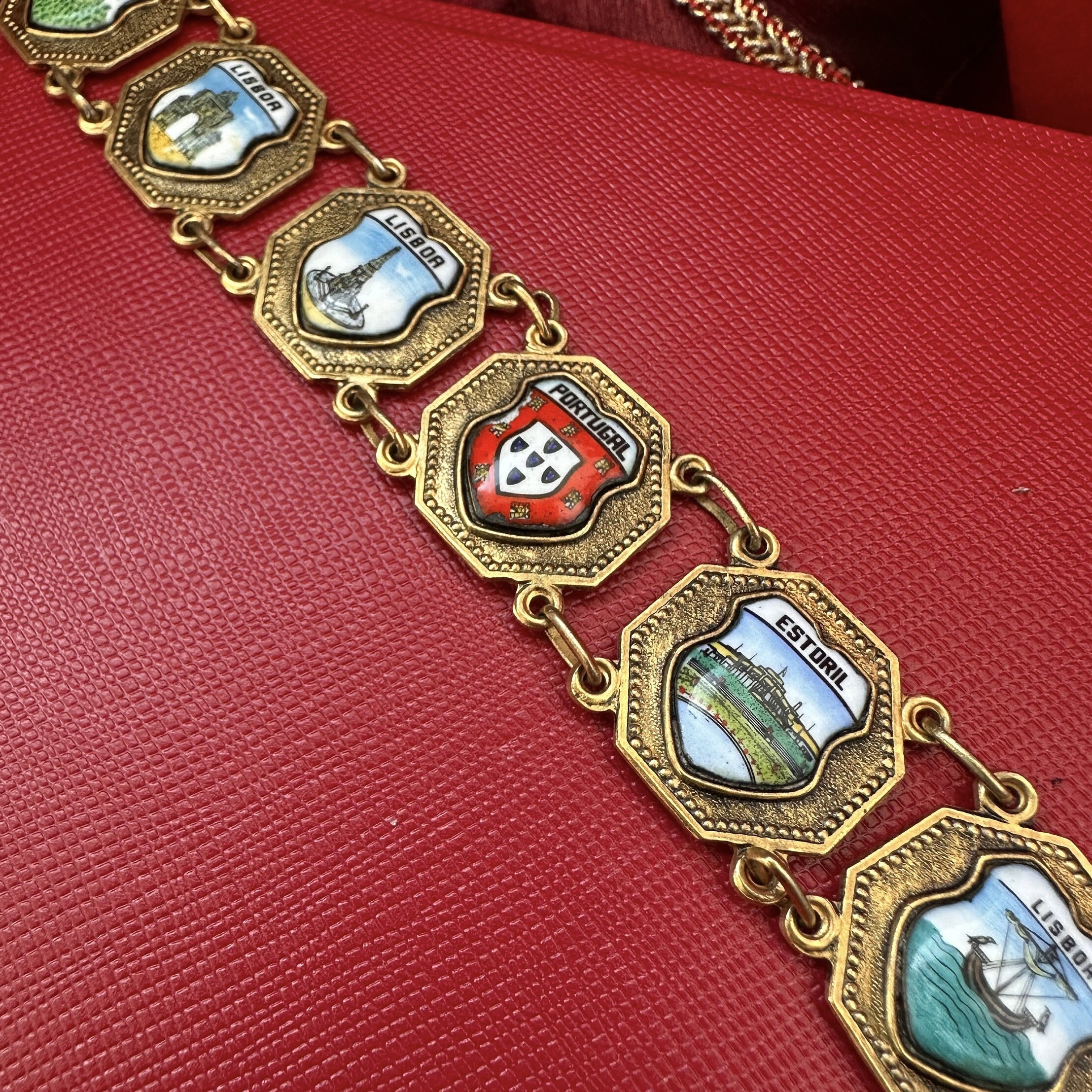 Vintage Domex Portugal Tourist Bracelet Gold Tone With Enamel