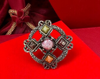 vintage Scottish Celtic pewter scarf clip with agate glass